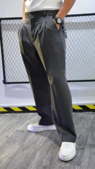 SILVER RELAXED FIT PLEATED TROUSERS